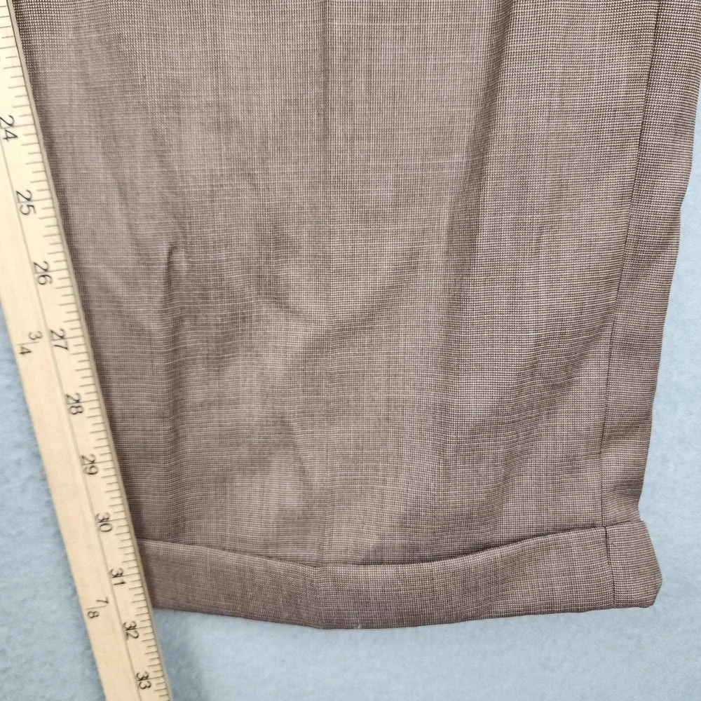 Claiborne Dress Pants Mens 34x32 Brown Check S-Essentials Pleated Cuffed Hem NWT